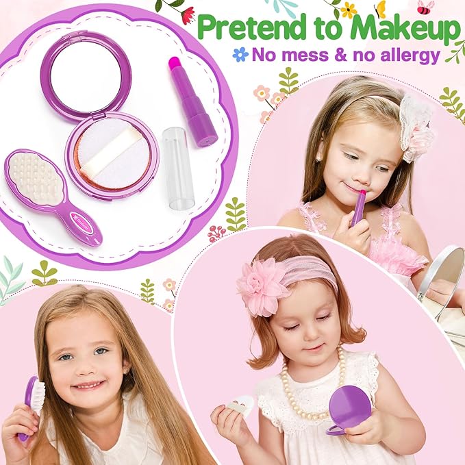 Officygnet Toys for Girls 3 Years Old, Toddler Purse Girl Toys with Pretend Makeup Kit, Pretend Princess Play Purse Toy for Little Girl, Christmas Birthday Gifts for Toddler Girls Age 3, Purple