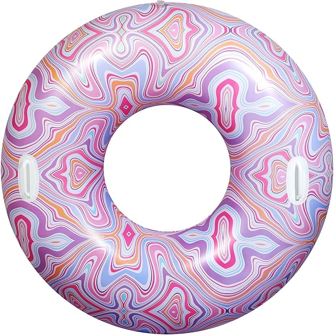 HeySplash Pool Tubes for Adult, 42 Inch Large Pool Floats with Handles, Inflatable Swim Rings Lounge, Hawaii Fun Swim Floaties Swimming Pool Beach Lake River Party Decoration Toys,Colorful Pink Ripple