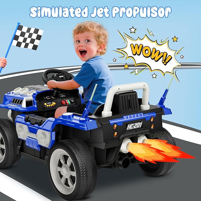 ANPABO 12V Ride On Truck Car with Remote Control, Kids Electric Car with Bluetooth Music, Horn, 3 Speeds, LED Lights, Soft Start, Ride on Toys for Toddler Boys & Girls, Blue