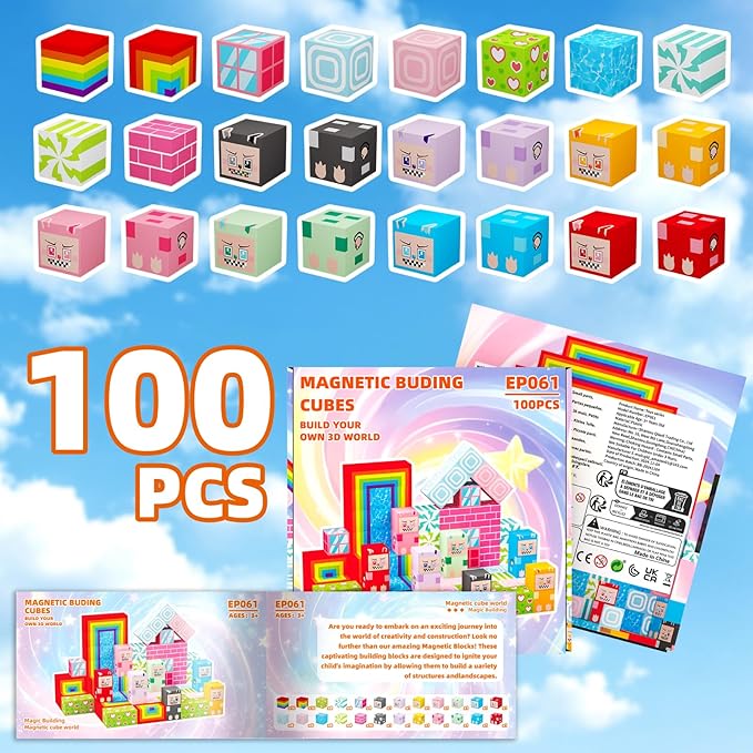 100PCS Magnetic Blocks, Magnet Educational Learning Toys for Kids, Boys and Girls, Magnetic Building Blocks Cubes, Stacking Magnets for Kids, Birthday Gifts for Boys and Girls Age 3+
