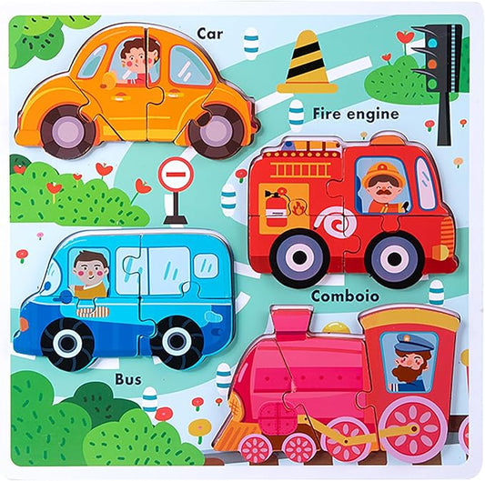 Wooden Puzzles for Toddlers 1-3 Years Old, Children Jumbo Base Vehicle Puzzles 2-4,Toddler Boys Toys Educational Blocks Kids Birthday Gifts