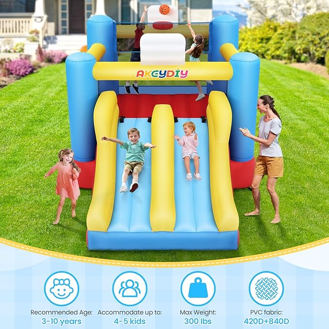 AKEYDIY Bounce House Ball Game Park, Large Bounce House for Kids 8-12, Sports Mania Bouncy House with Large Bounce Area/Dual Slides Inflatable Bouncer with Blower - Huge16ft x10ft