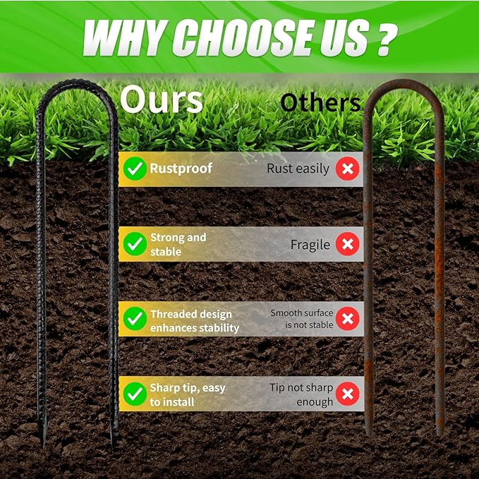 Anothera 8 Pack Heavy Duty Trampoline Stakes, 12 Inches Trampoline Anchors High Wind, Heavy Duty U Shaped Rebar Stakes for Trampoline, Tents, Inflatables, Fences, Outdoor Decoration