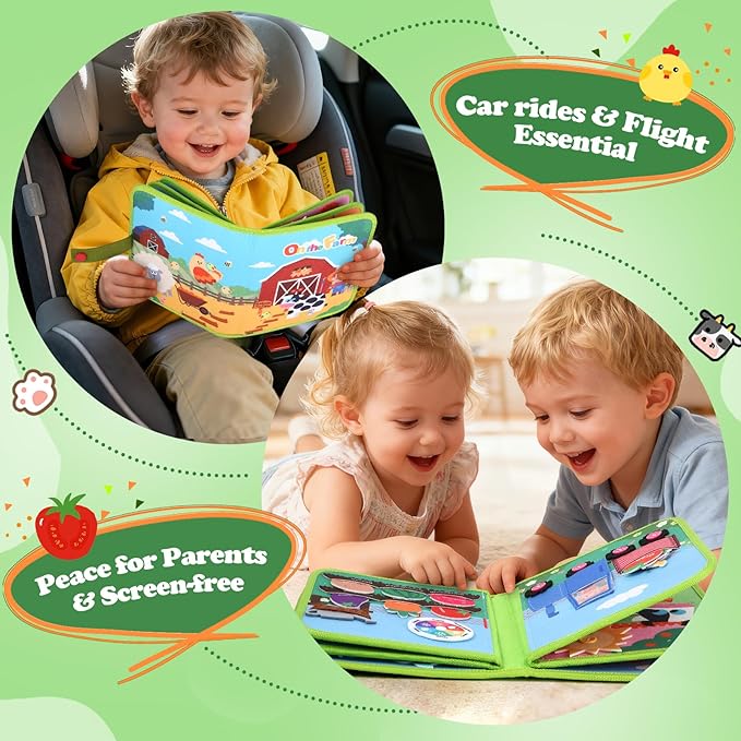 Letapapa Farm Busy Book for Toddlers 1-3, Montessori Toys Gifts for 1 2 Year Old Boys Girls, Educational Learning Toys for 1+ Year Old, Busy Board Quiet Activity Book Toddler Travel Toy