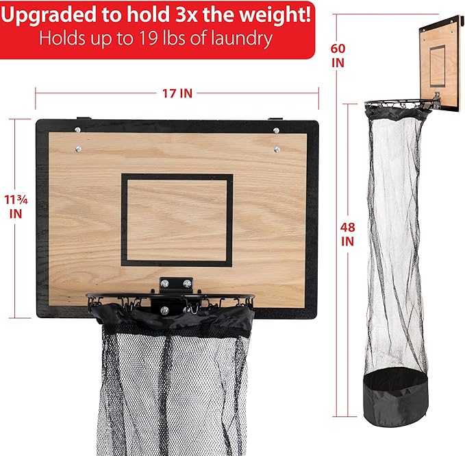 Wooden Basketball Hamper - Hoop Laundry Basket Over the Door - Room Decor