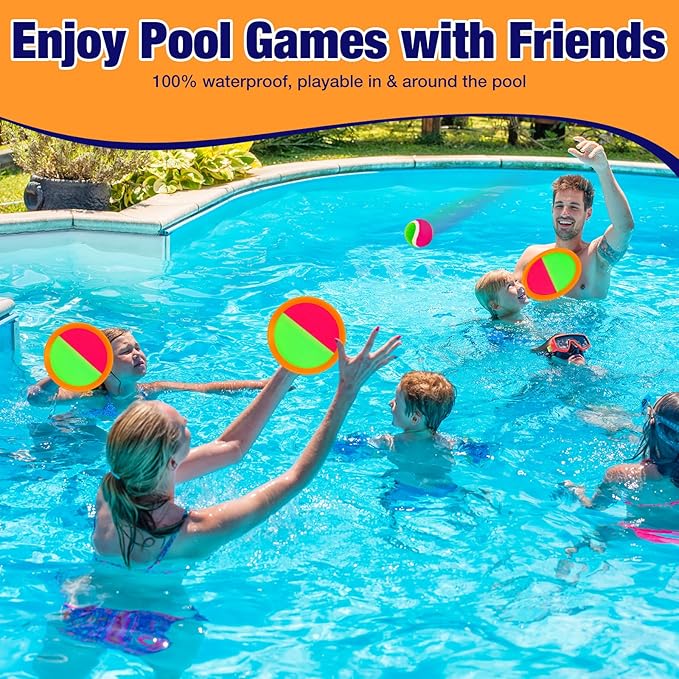 Kids Outdoor Toys - Toss and Catch Game Set, Outside Yard Camping Beach Pool Toys Games for Boys Girls 3 4 5 6 7 8 9 10 Year Old, 4 Paddles 4 Balls (Orange+Orange)