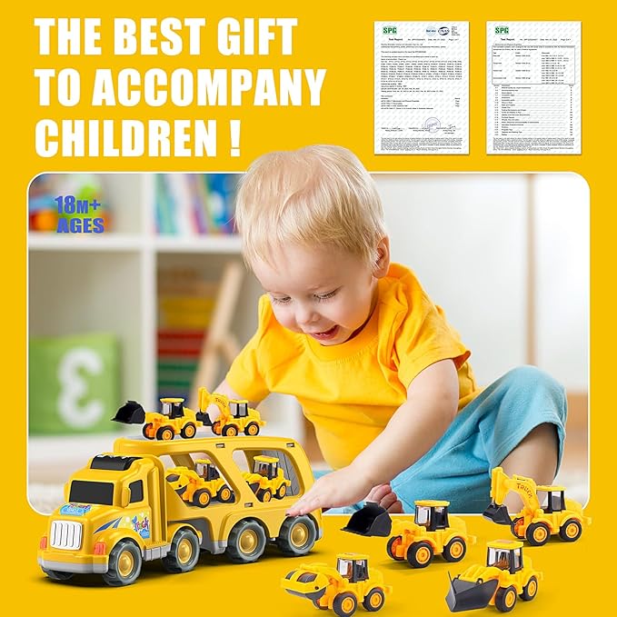 Veslier Construction Truck Toys for Boys Girls Age 3 4 5 6 Years Old，Carrier Transport Trucks for Kids 3-4 3-5 Year Old，Christmas Birthday Gift Toddler Toys.