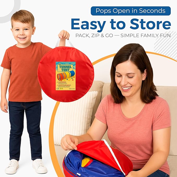 Toddler Play Tunnel – Sensory Crawl Tunnel Tent for Kids, Pop Up Indoor Outdoor Toy Tunnel for Toddlers, Rainbow Play Tent for Boys & Girls (Foldable 6 ft Tunnel)