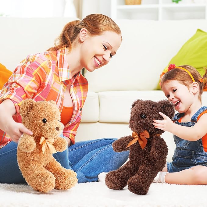 Lenwen 18 Pcs Bear Stuffed Animals Bulk 12 Inch Soft Plush Bears Doll Small Stuffed Toy for Boy Girl Baby Shower Valentines Christmas Birthday Decor Gift Party Favors(White, Dark Brown, Light Brown)