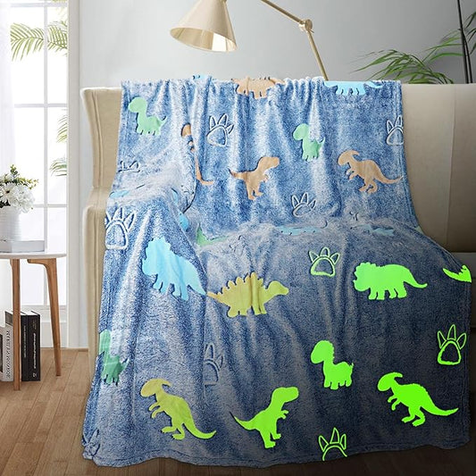 TEHALK Dinosaur Glow in the Dark Kids Throw Blanket, 60"x80", Blue