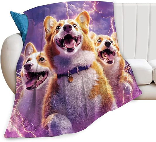 Corgi Dog Blanket Fleece Soft Warm Plush Cute Dog Throw Blanket Lightweight Plush Fuzzy Cozy Blankets for Lover Kids Adult Suitable for Couch Sofa Bed 50"X40"