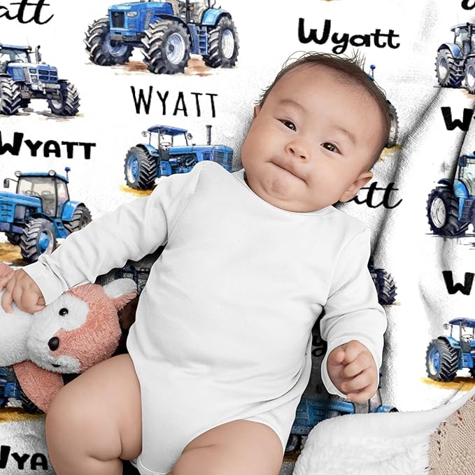 Custom Farm Tractor Blanket with Name Personalized Farm Tractor Blankets for Girls Boys Women Men Customized Blanket Gifts for Birthday 50"x60"for Teens