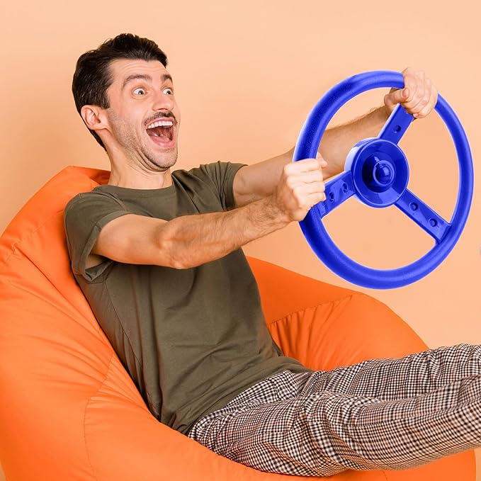 2 Pack Steering Wheel Playset Plastic Pirate Ships Wheel with Mounting Tools for Kids Playground Outdoor Gym (Red, Purple)