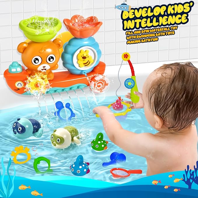 Bath Toys for Kids 1-3 Fishing Games Swimming Wind-up Turtle Toddler Bathtub Toy Water Tub Pool Toys for Baby 1 2 3 4 Years Boys Girls Gift Box