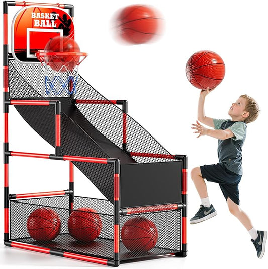 Arcade Basketball Game Set for Kids 3-12 Years Old, Kids Basketball Hoop with 4 Balls & Pump, Indoor Outdoor Sports Play Toys, Basketball Games Toys, for Boys Girls Teens