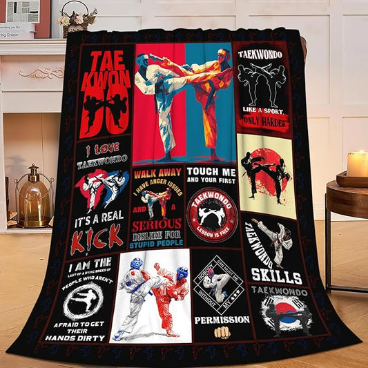 Taekwondo Blanket for Mens, Taekwondo Korea Fleece Blanket Gifts for Boys Girls, Warm Cozy Soft Flannel Stuff for Bed Sofa Couch 80" x 60"