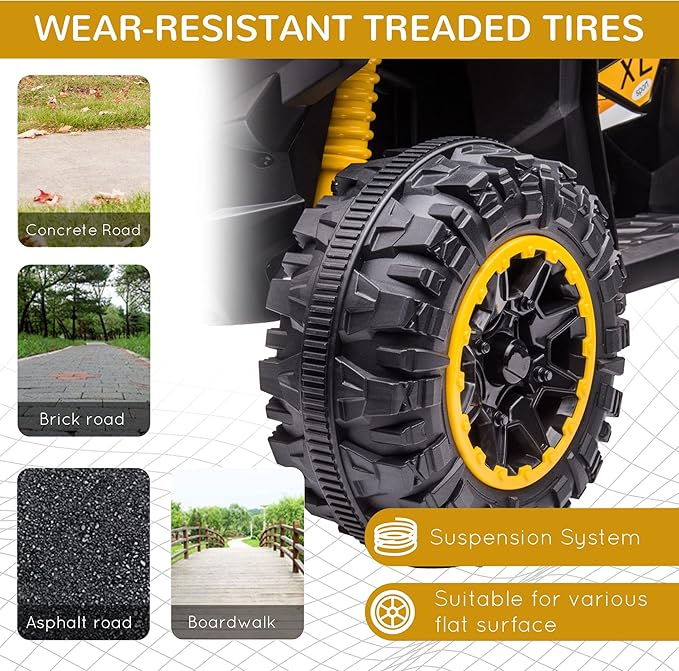 Aosom 12V Kids ATV Quad Car with Forward & Backward Function, Four Wheeler for Kids with Wear-Resistant Wheels, Music, Electric Ride-on ATV for Toddlers Ages 3+ Years Old, Yellow