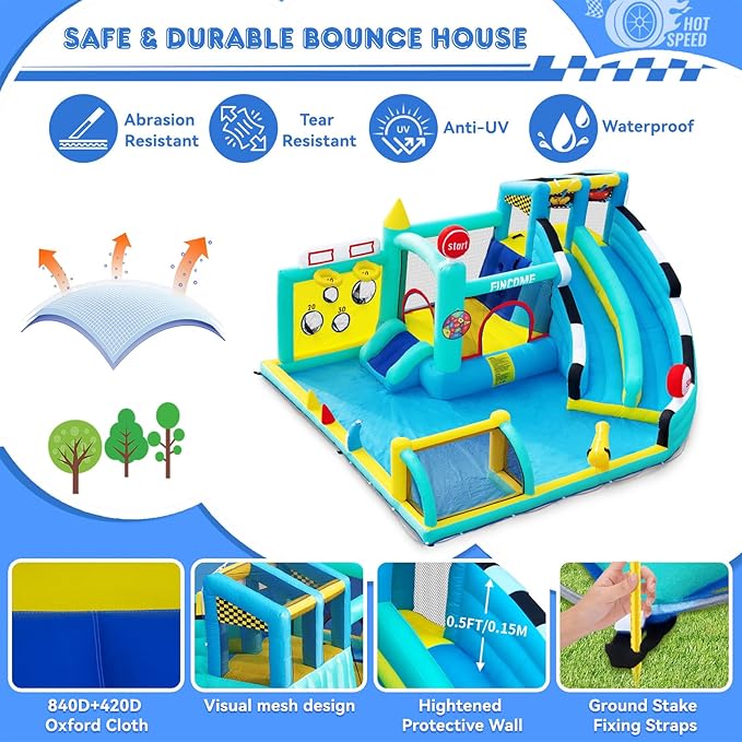 Bounce House Double Slides for Kids 3-10, Large Bounce Castle with Air Blower 550W, Pool, Jumping, Climbing, Balls, Ring Toss, Inflatable Water Park for Birthday Party Holiday Outdoor Indoor