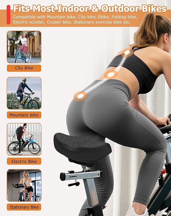 Wide Bicycle Seats for Comfort Men & Women, Oversized & Extra Soft Padded Bike Seat Cushion, Comfortable Large Bike Saddle for Ebike, Mountain Bike, Beach Cruiser, Stationary Exercise Bike