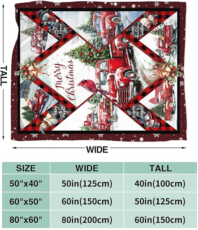 Christmas Truck Blanket for Kids, Truck Decor Fleece Blanket Gifts for Boys Girls, Warm Cozy Soft Flannel Christmas Stuff for Bed Sofa Couch 60" x 50"