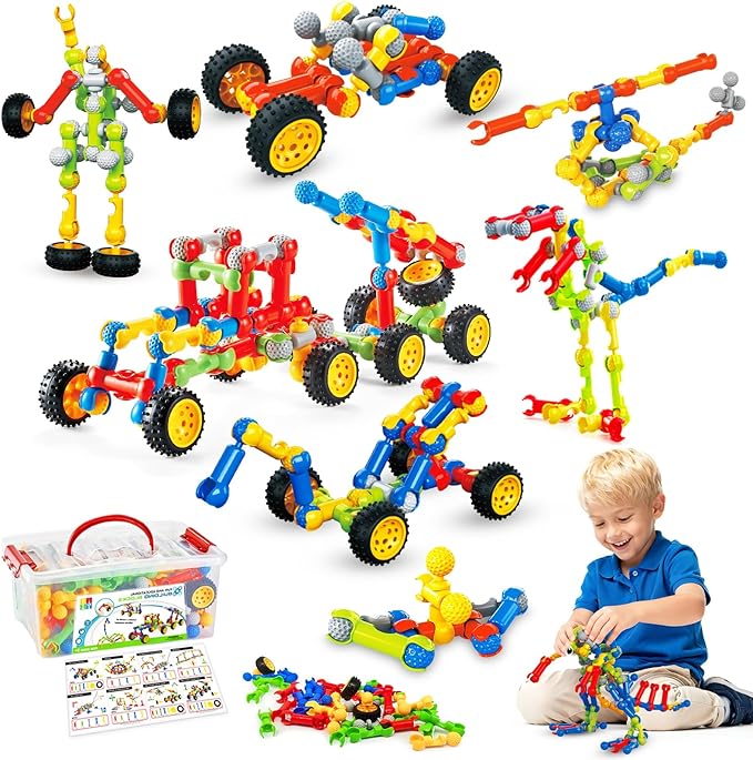 Stem Building Toys for 3 4 5 6 7 8 Year Old Boys Girls Kids,125 Pieces Building Blocks Educational Learning Toys with Large Storage Box,Ideal Christmas Birthday Gifts