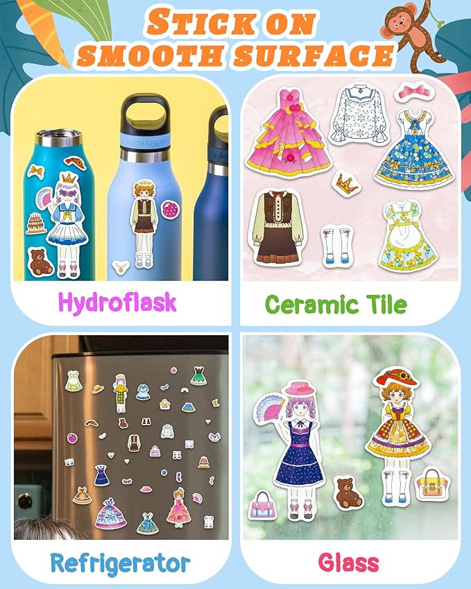 Benresive Reusable Sticker Book for Toddlers 2-4 Years, Fun Travel Stickers for Kids, Waterproof Sticker Books for Toddlers 1-3, Crafts Activities for Toddler 1-3 2-4 3-5 - Dress Up