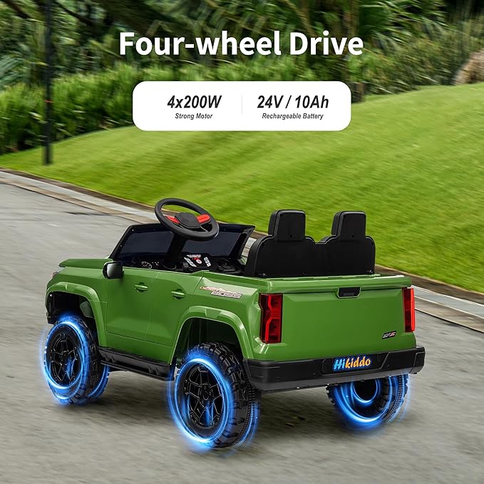 24V 10Ah Ride on Toy for Big Kids, 4WD 2 Seater Electric SUV Kids Car to Drive with Remote Control, 4x200W Motors - Army Green