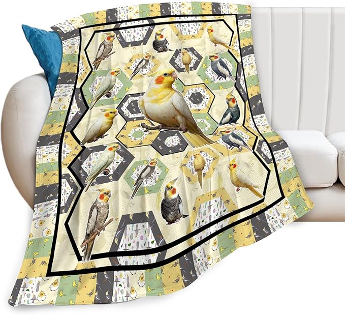Parrot Bird Throw Blanket Cute Cockatiel Blanket Gifts for Girls Women Kids Boys Adults Men Super Soft Cozy Plush Fluffy Fuzzy Fleece Blanket Home Decor 60''X80''