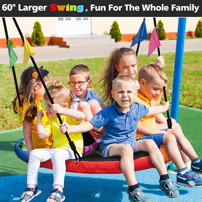 Tree Swing, Saucer Swing, 60 inch Large for Family, with Adjustable Hanging Straps, for Backyard Outdoor, Multicolor, Circle Round Disc, Gifts for Kids