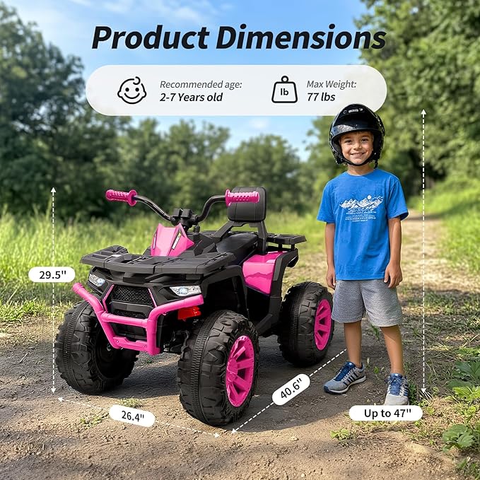 Kids ATV 4 Wheeler, 24V 4WD Electric ATV Ride On Toy for Big Kid with 2-Seater, 4x200W Motor - Rose Pink