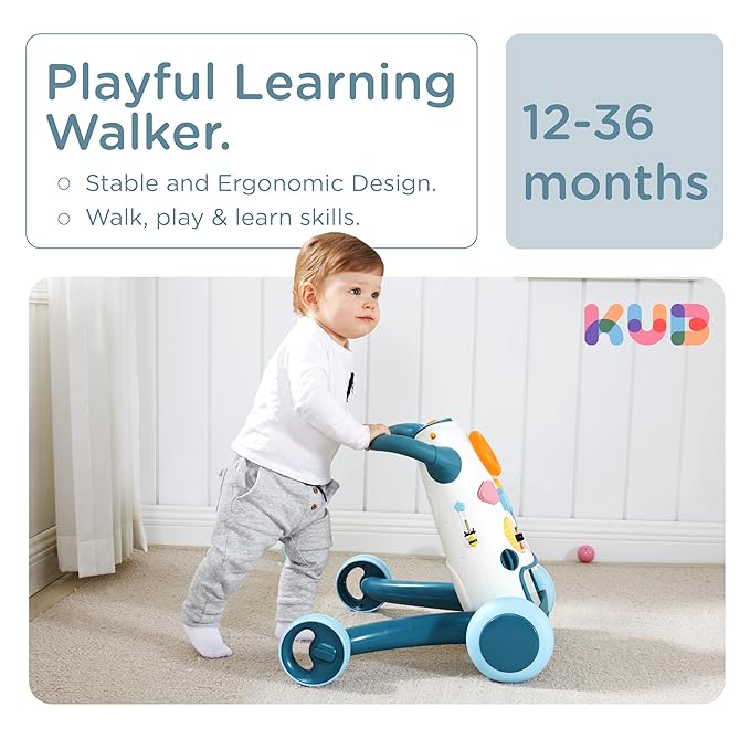 KÜB Montessori Baby Walker - Interactive Push Toy for Toddlers Learning to Walk with Soft Music & Lights, Adjustable Speed & Non-Slip Wheels, Educational Activity Center