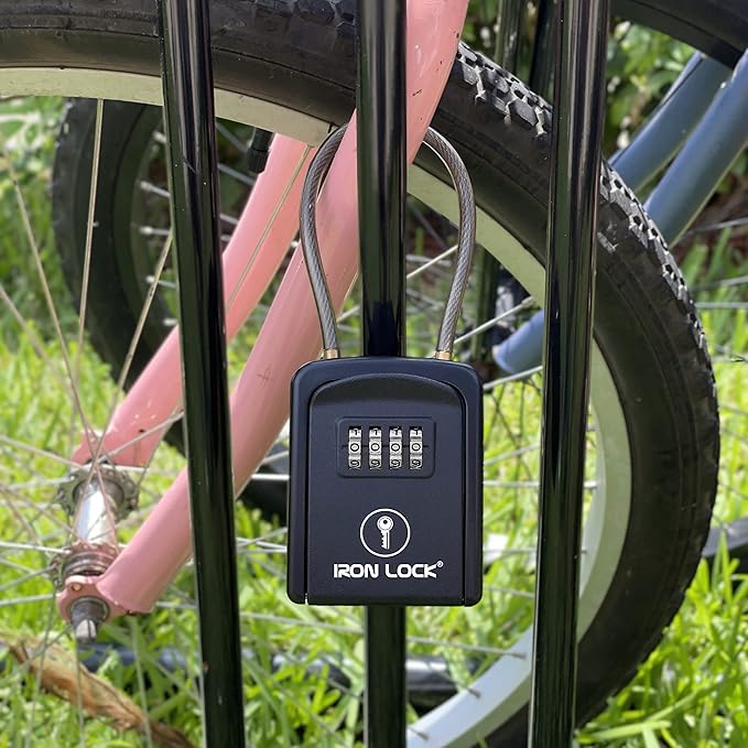 Iron Lock® Portable Key Lock Box with Removable Cable Shackle Indoor Outdoor Waterproof 4 Digit Combo Resettable Code with A B Switch Key Lockbox for Outside Spare Keys for Realtors (Small, Black)