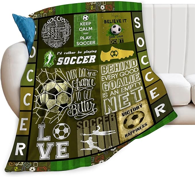 Soccer Blanket Sport Theme Throw Blanket Ultra Soft Cozy Fleece Soccer Gift for Soccer Lover Fuzzy Plush Bedding Blankets for Soccer Team Player Kids Teens Adults Girls Boys Women Men 80"x60"