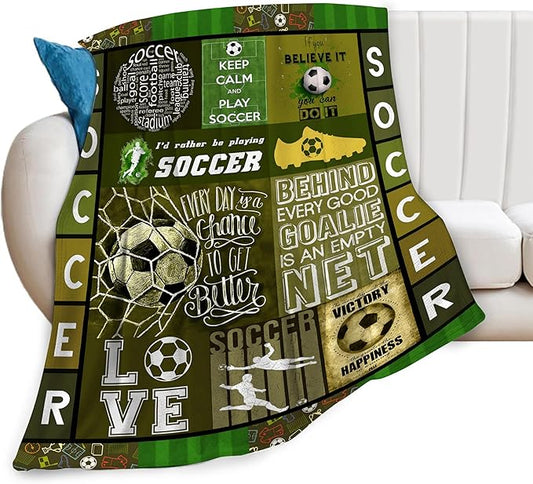 Soccer Blanket Sport Theme Throw Blanket Ultra Soft Cozy Fleece Soccer Gift for Soccer Lover Fuzzy Plush Bedding Blankets for Soccer Team Player Kids Teens Adults Girls Boys Women Men 50"x40"