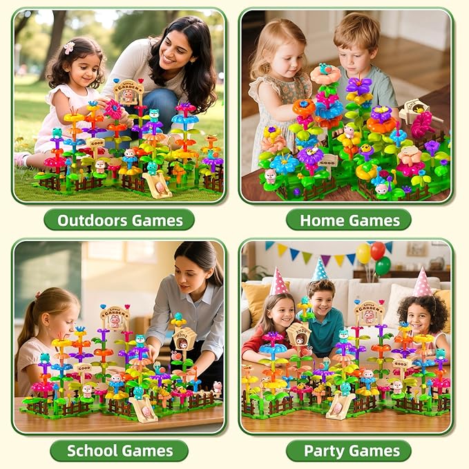 145 Pcs Toys for 3 Year Old Girl,Toddler Gardening Set Flower Garden Toy Girls Building Sets Best Educational Learning Fine DIY Crafts Stem Construction Stacking Kit,for 3 4 5 6 7 Years Kids