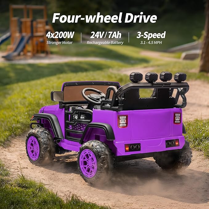 2 Seater Electric Ride on Car Truck, 24V 4x4 Ride on Toy for Kids 4-8 with Remote Control, EVA Tires - Purple