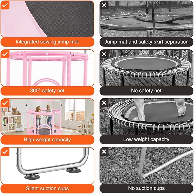 VEVOR 5FT Trampoline 50"/55"/56 * 35" for Indoor/Outdoor use for Toddlers, Foldable Mini Baby with Foam Handle, Recreational Birthday Gift