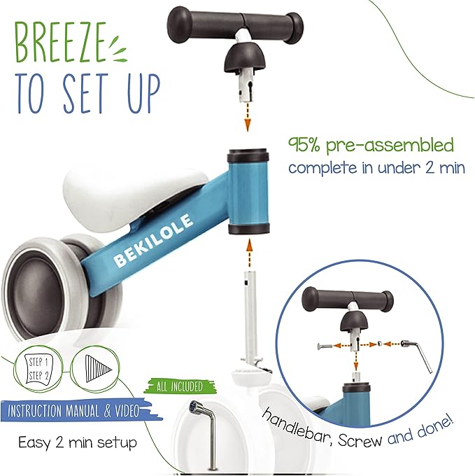 BEKILOLE Balance Bike for 1 Year Old Girl&Boys Gifts Pre-School First Bike and 1st Birthday Gifts - Train Your Baby from Standing to Running | Ideal One Year Old Toys (Sky Blue)