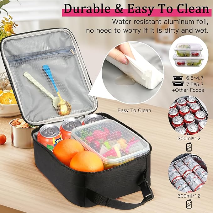 Initial Insulated Lunch Bag, Lunch Box with Initial Letter Patch for Teen Adult, Reusable Lunch Bag for Men Women, Ideal Back to School Gift Birthday Gift, Pink J