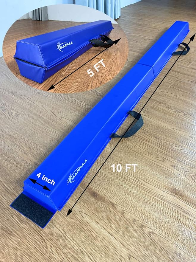 Balance Beam - Folding Floor Gymnastics Equipment for Kids, Non Slip Base - 6 FT to 10 FT for Home Gym Use