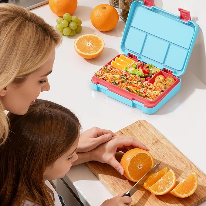 Bento Lunch Box for Kids, 4 Compartments Kids Leak Proof Back to School Bento Lunch Boxes Food Containers for School, Travel, On-the-Go Meal, Food Grade, Microwave, Dishwasher Safe