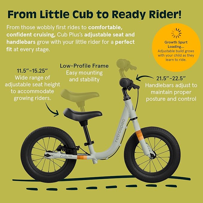Retrospec Cub Plus Toddler Balance Bike for Boys & Girls Ages 18 Months - 4 Years No Pedals with Lightweight Frame and Adjustable V-Brake, Seat and Handlebar for Kids