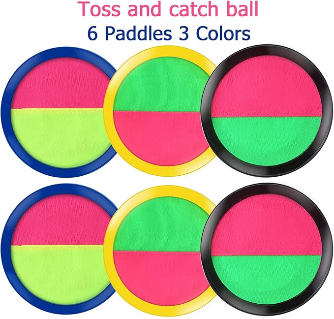 Aneco Toss and Catch Paddle Game Set Disc Paddles and Toss Ball Sport Game with Storage Bag, 6 Paddles and 6 Balls