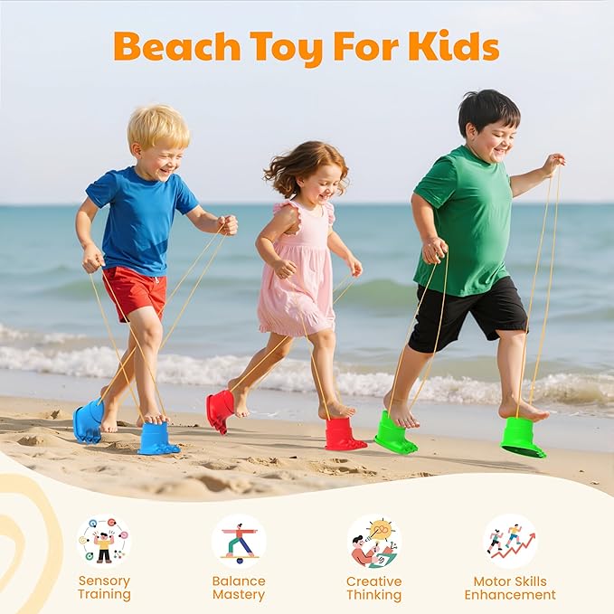 IROO Balancing Stilts for Kids - 4 Pairs (8 Stilts Total) Monster Feet for Balance & Coordination - Family Fun Toys for Boys & Girls Age 4-10 Backyard Parties, Obstacle Courses, Indoor & Outdoor Games