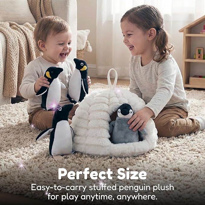 Penguin Stuffed Animal Set - 4 Soft and Cuddly Plush Penguins with Igloo - Perfect Penguin Plush Toy for Kids to Play, Cuddle, and Uplift Social Skills - Soft, Huggable, and Safe