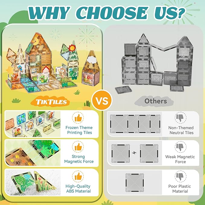 Magnetic Tiles Building Toys Set with 5 Magnetic accessories, Forest Animals Magnetic Blocks for Kids Ages 3-5 4-8, STEM Educational Sensory Magnet Toys Birthday Gifts for Toddlers Girls Boys