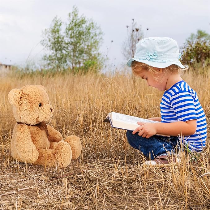 HyDren 2 Pack Plush Bear Stuffed Animals 18 Inch Cuddly Stuffed Bear Plushies with Bow for Birthday Gifts Baby Shower Party Favor Decors Operation Christmas Bulk(Beige, Light Brown)