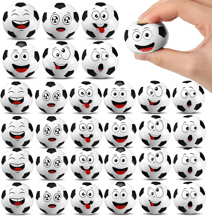 24 Pcs Mini Face Soccer Stress Balls for Boys Girls Fidget Toys Bulk Foam Balls for Stress and Anxiety Relief Balls for Party Favors Birthday Gift Decoration