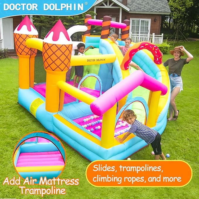 Doctor Dolphin Inflatable Bounce House with Air Blower, Bouncy Castle for Toddlers, Kids Jumping and Slide Castle for Indoor & Outdoor