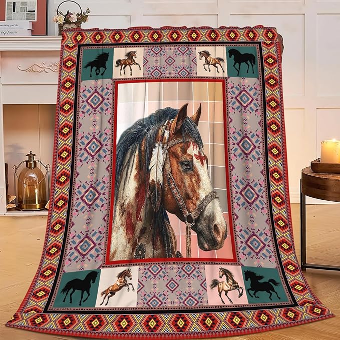 Horse Throw Blanket Horse Stuff Gifts for Kids Girls Boys Adults Women Men Soft Cozy Warm Plush Fluffy Fuzzy Fleece Blanket Decor 60''X80''
